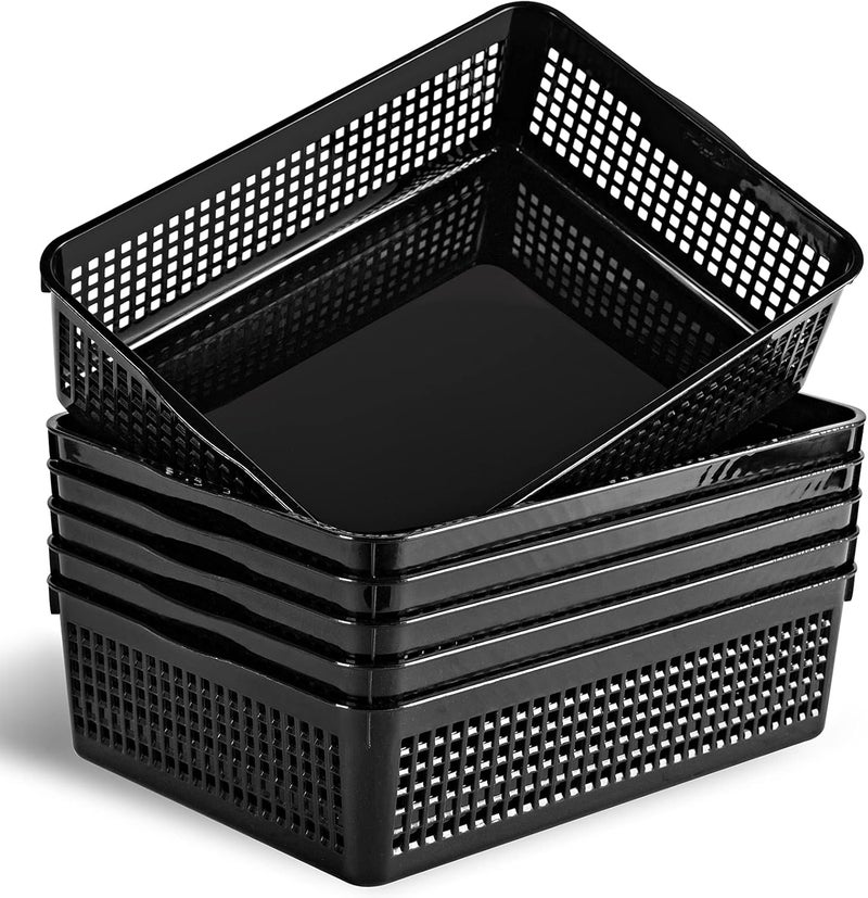 Eslite A4 Size Plastic Storage Basket,Desktop File Paper Letter Organizer Tray, 6-Packs (Black) - Image 1